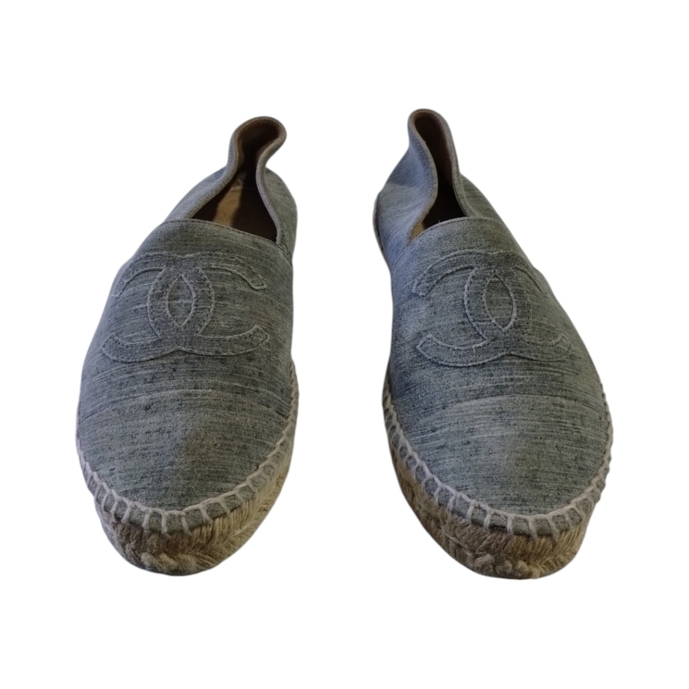 Chanel Grey Suede Espadrille Flats Signature Interlocking CC Logo‎ Women's 7 - Picture 2 of 5